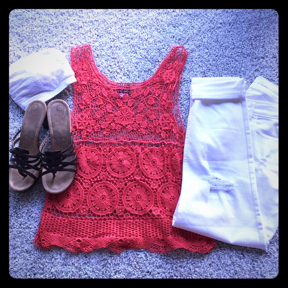 Tatted coral top